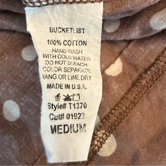 Bucketlist Brown White Polka Dot Peasant Blouse Top Size Medium - Picture 4 of 4